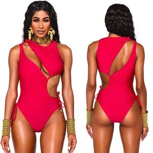 New! BFyne Dylan Virtual Pink Ruched Cutout One Piece Swimsuit 3490